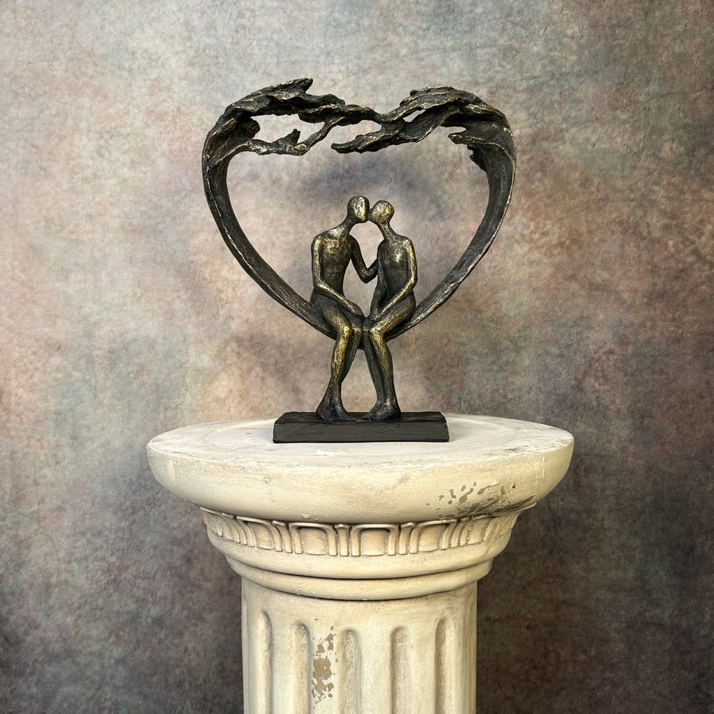 Couple Sitting in Heart Tree Sculpture - Everlasting Love