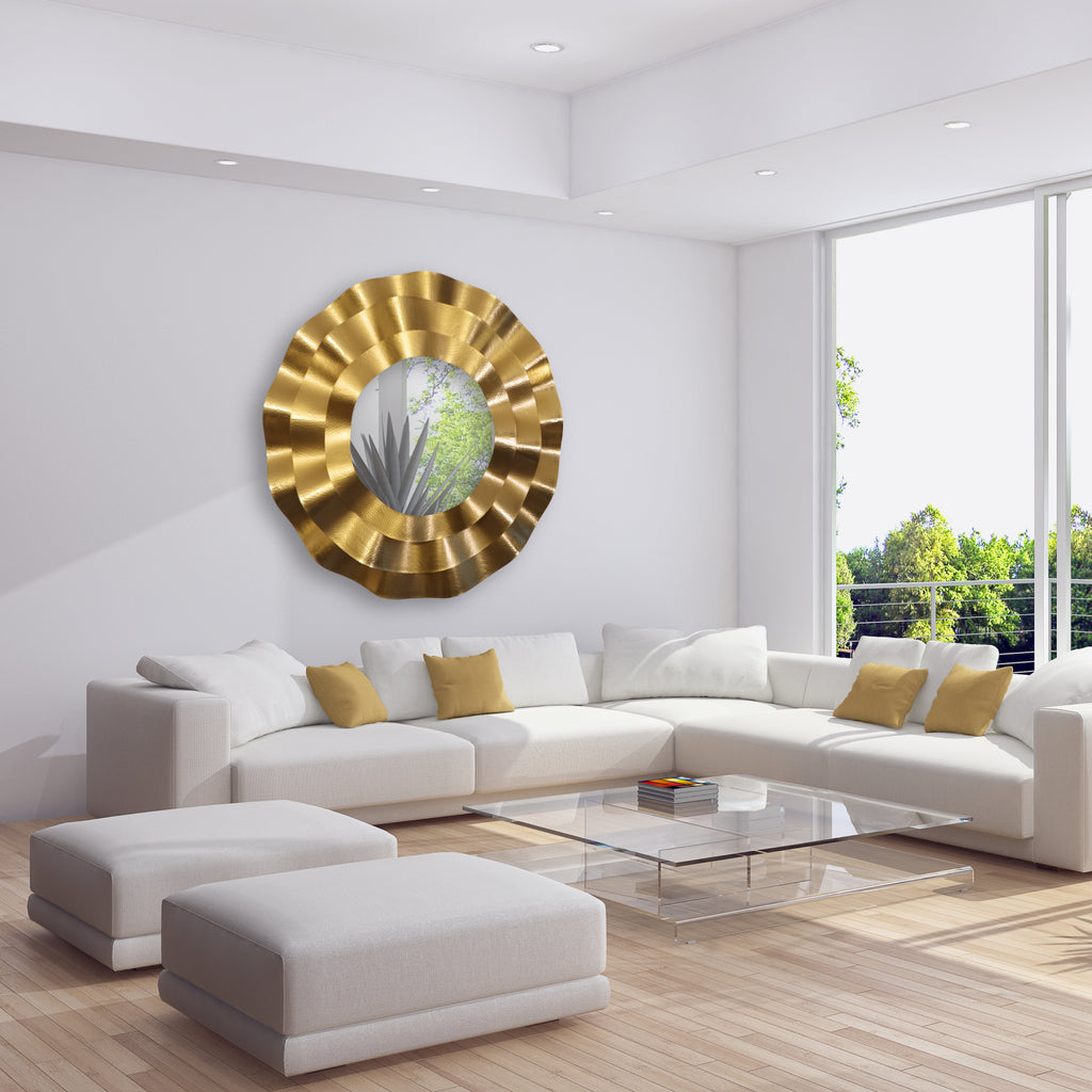 Gold Round Wall Mirror in Room