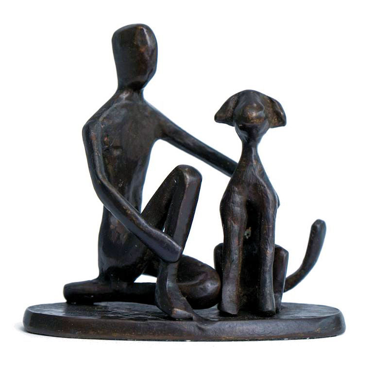 Solid Bronze Sculpture - One man and his Dog