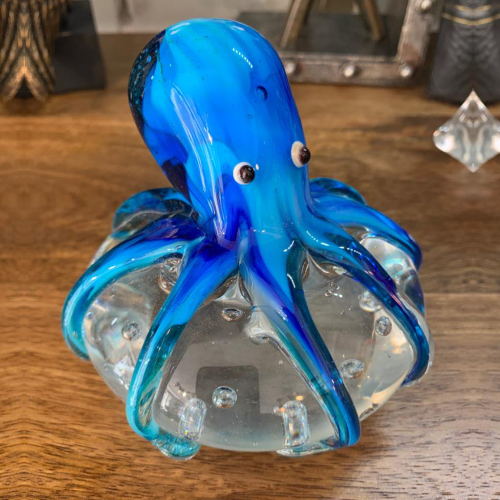 Blue Octopus Glass Paperweight