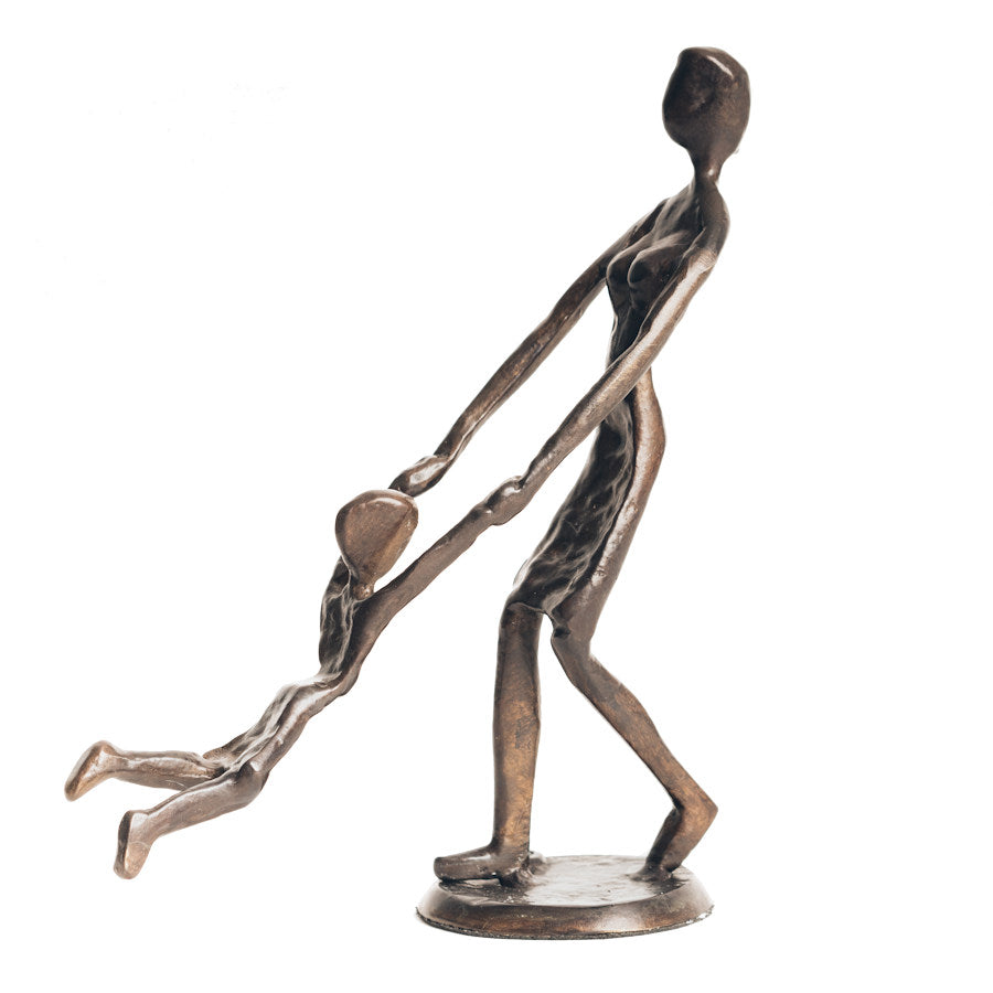 Solid Bronze Sculpture - Mother playing with Child