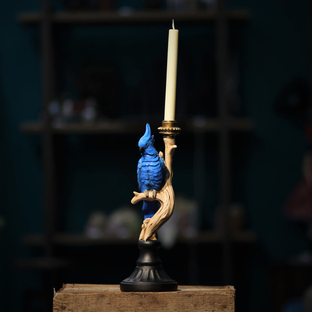 Blue Cockatoo on Perch Candle Holder