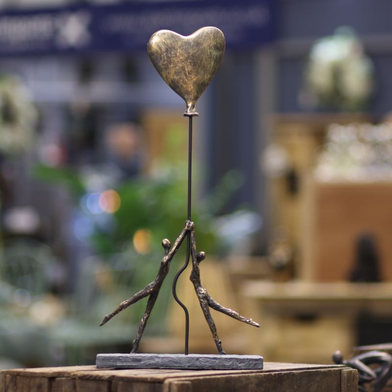 Hand-Painted Couple with Heart Balloon Sculpture
