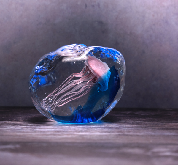 Pink Jellyfish in Blue Ice Ornament
