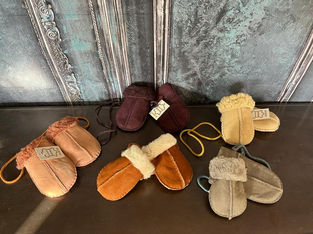 Baby Sheepskin Mittens on String- Grey