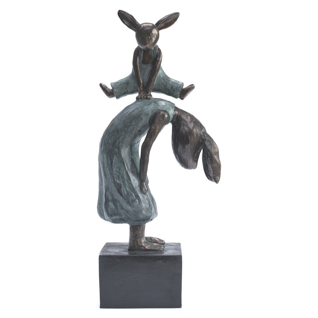 Mother and Child Rabbit Bronze-Style Sculpture