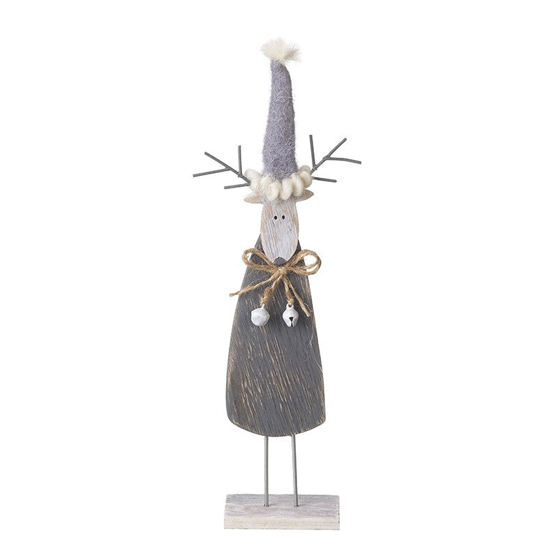 Grey Wooden Reindeer Christmas Decoration