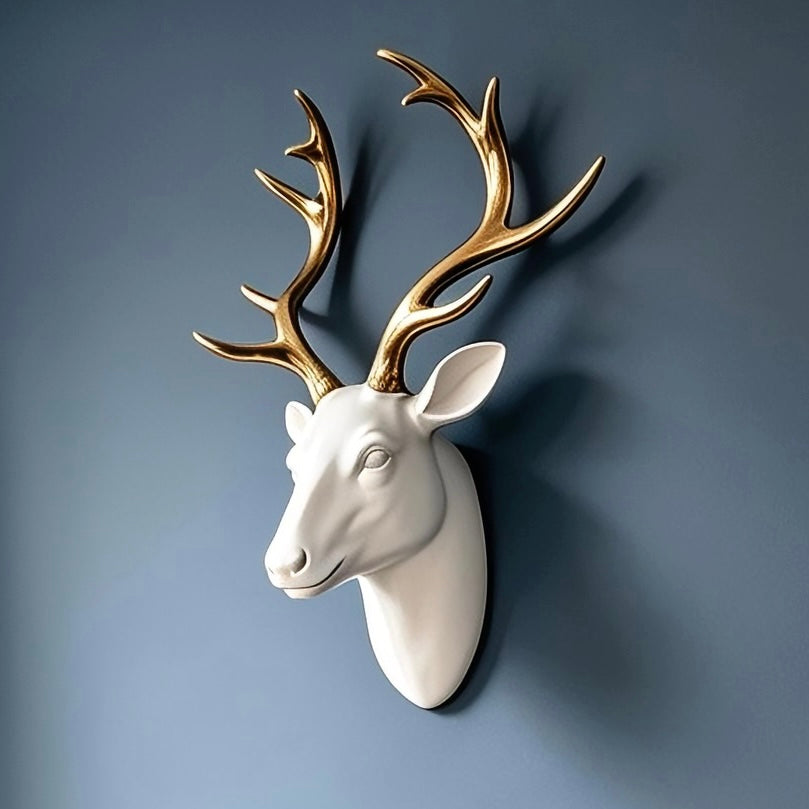 White and Gold Deer Head | Contemporary Wall Sculpture
