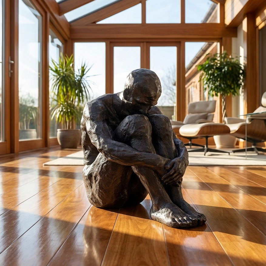 Large Antique Bronze effect  Sitting Man