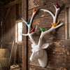 White Deer Head with Coloured Birds | Contemporary Wall Sculpture
