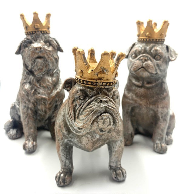 Set of 3 Adorable Dog Figurines – Grey Resin Collectibles