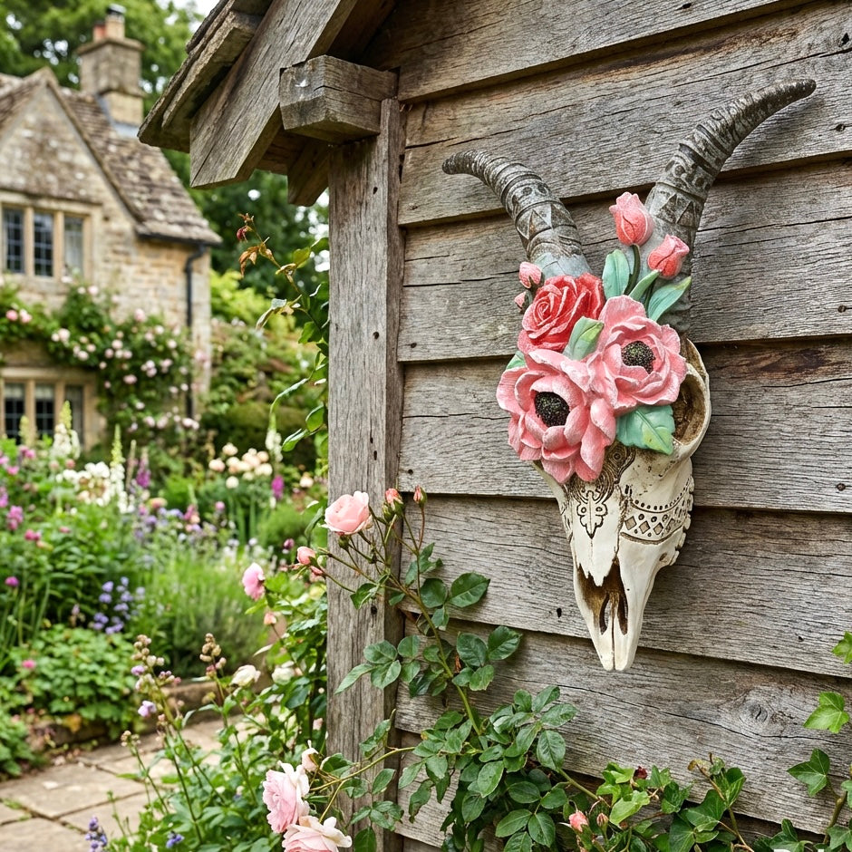 Goat Skull with Flowers | Wall Art for Home and Garden