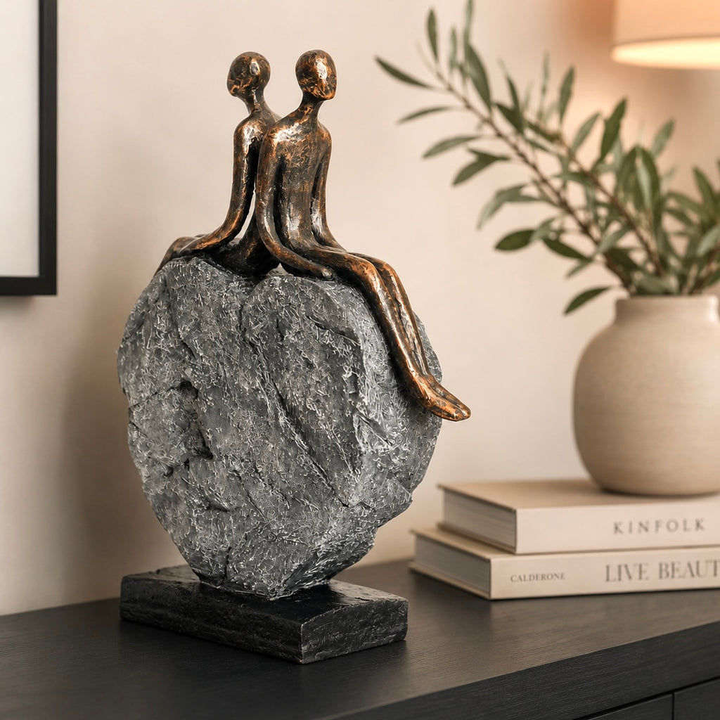 Couple on Stone Heart  | Contemporary Bronze Resin Statement Sculpture For Stylish Interiors