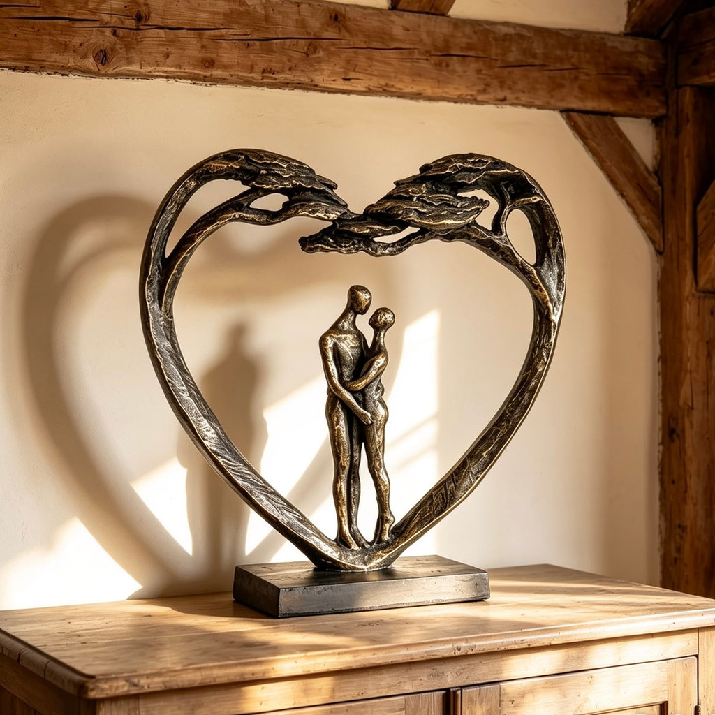 Couple Standing in Heart Tree Sculpture - Eternal Love