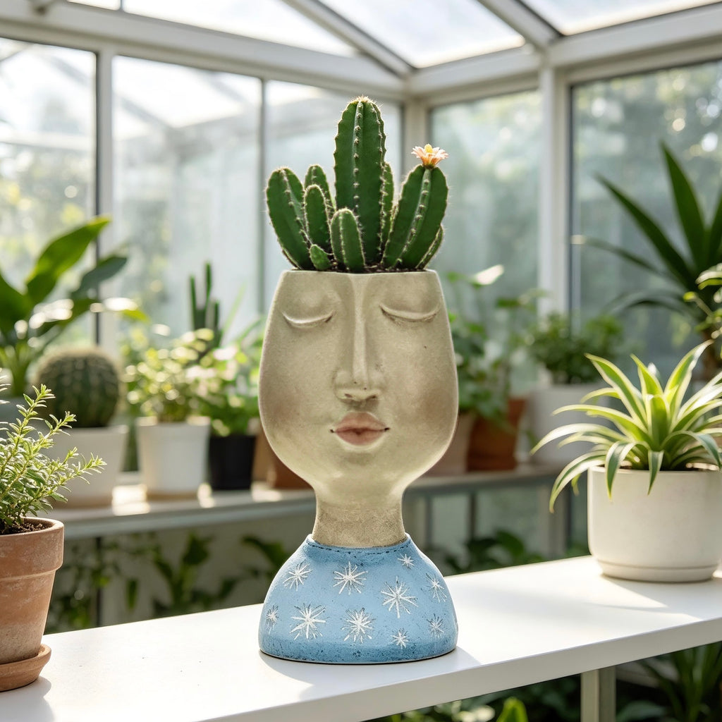 Face & Head Plant Pot - Blue