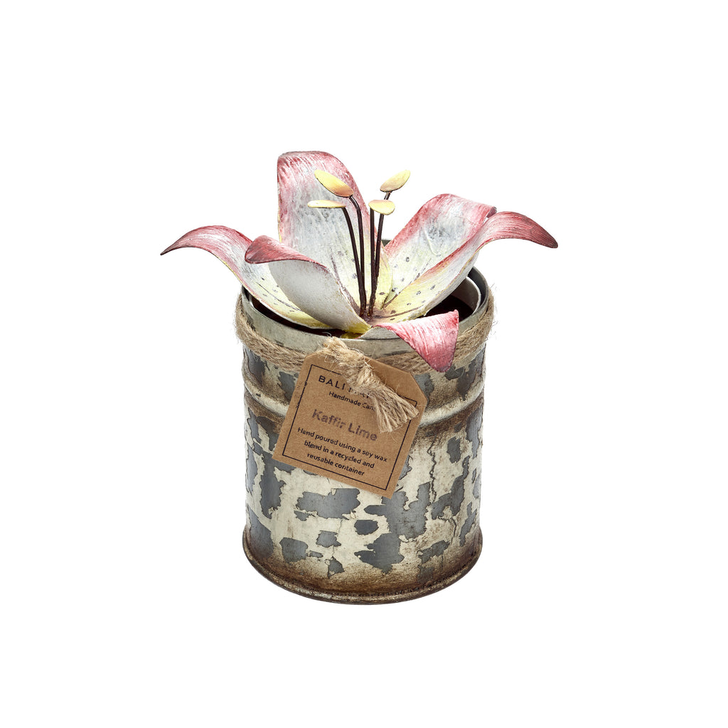 Spice Tin Candle - Pink Lily Flower -  Citrus Fruit Kaffir Lime Fragrance