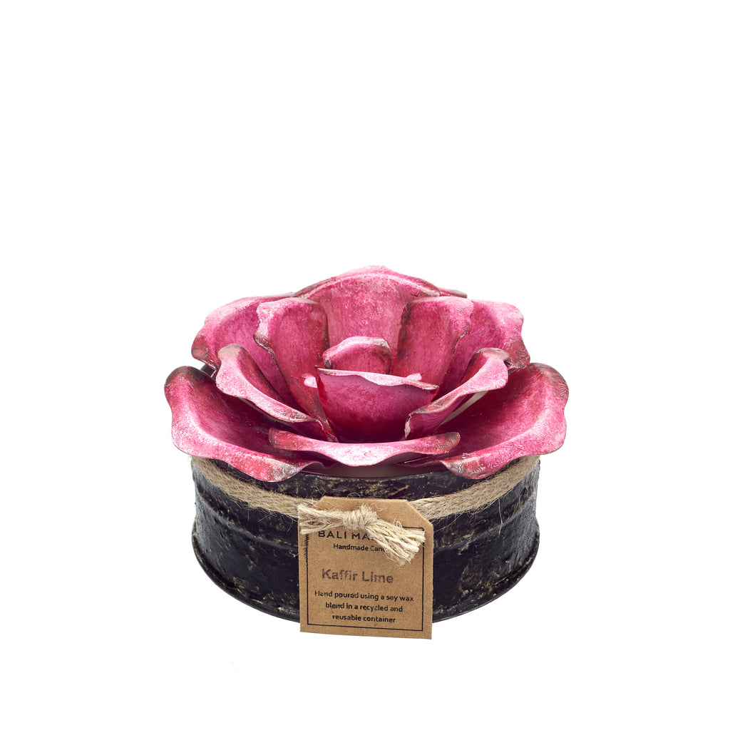 Powder Box Candle - Pink Rose Flower -  Citrus Fruit Kaffir Lime Fragrance