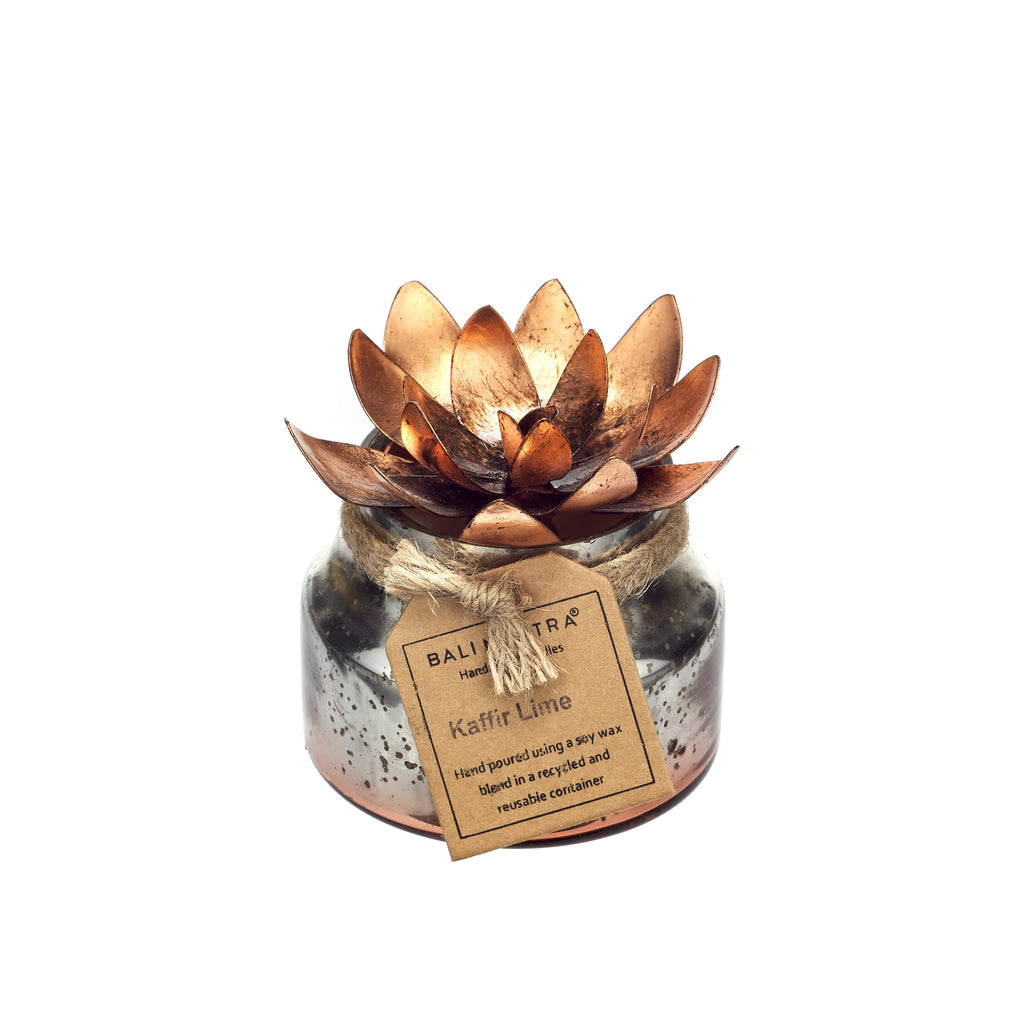 Glass Candle - Copper Flower -  Citrus Fruit Kaffir Lime Fragrance