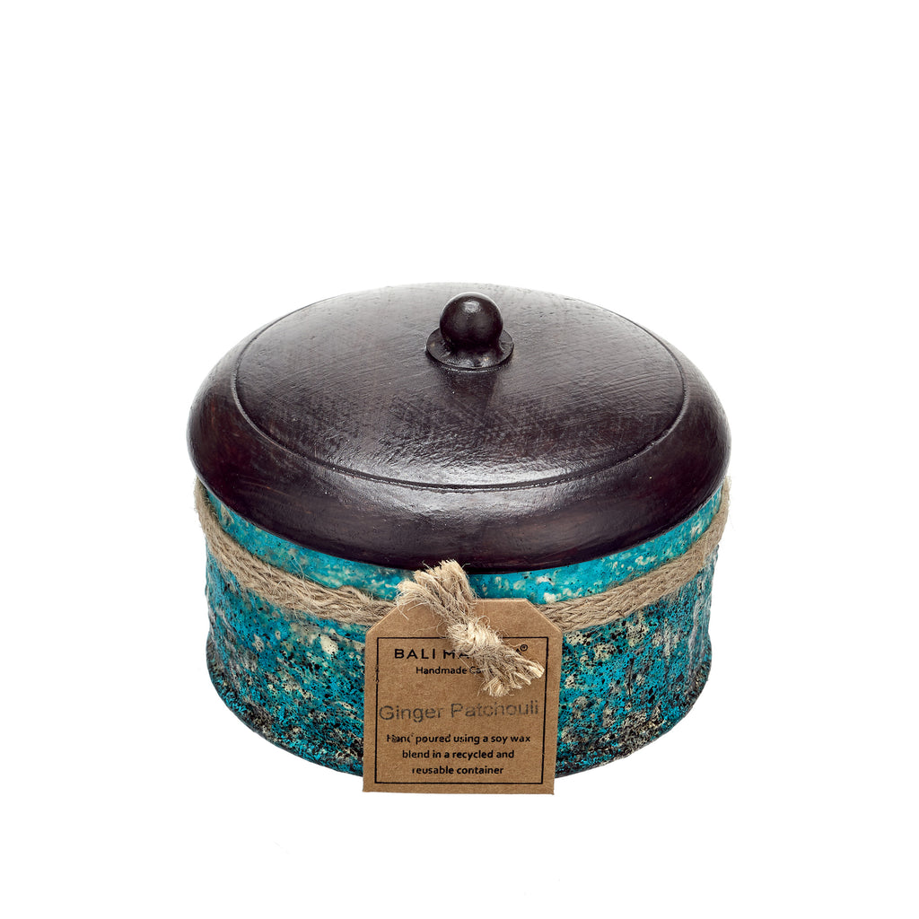 Powder Box Candle - Wooden Lid - Ginger & Patchouli Fragrance