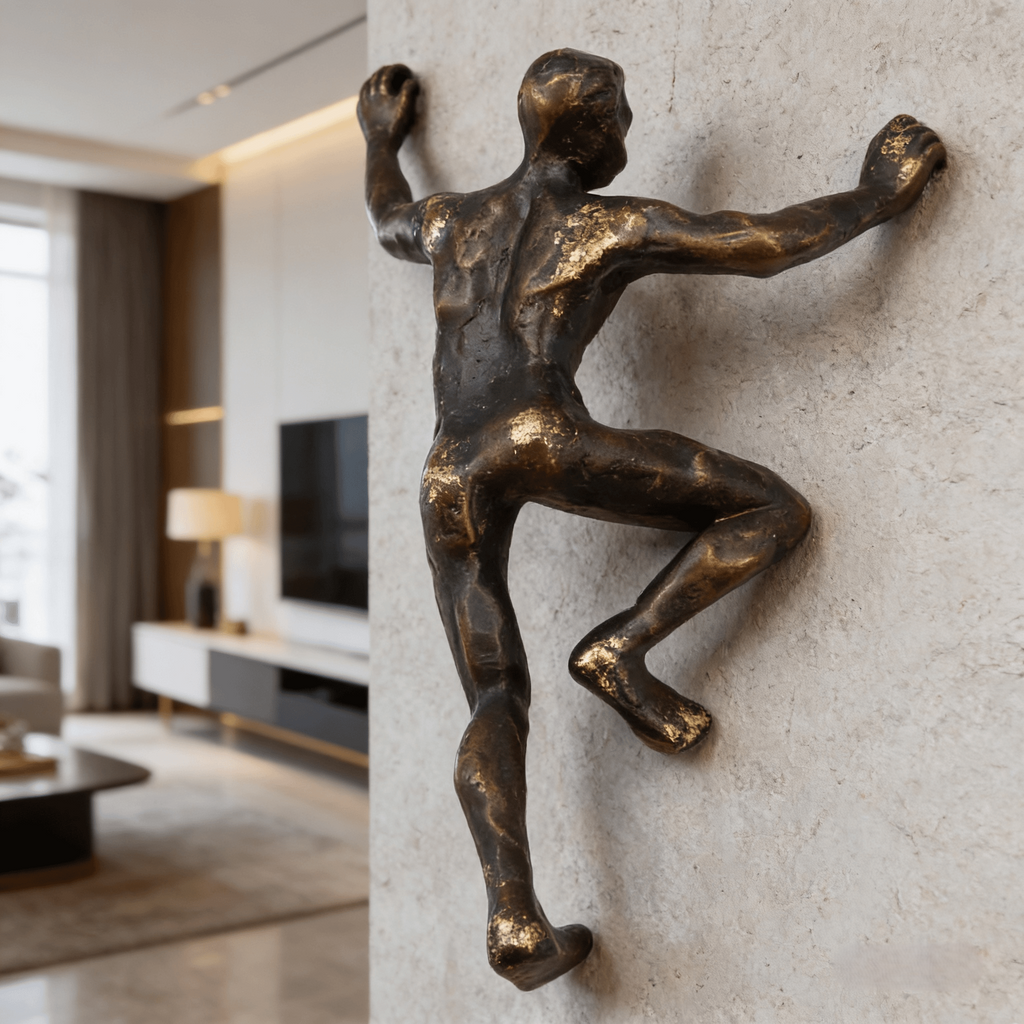 Cliff Facing Man | Quirky Climbing Man Wall Art
