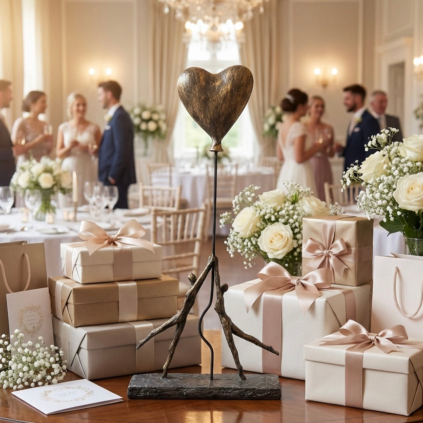 Hand-Painted Couple with Heart Balloon Sculpture