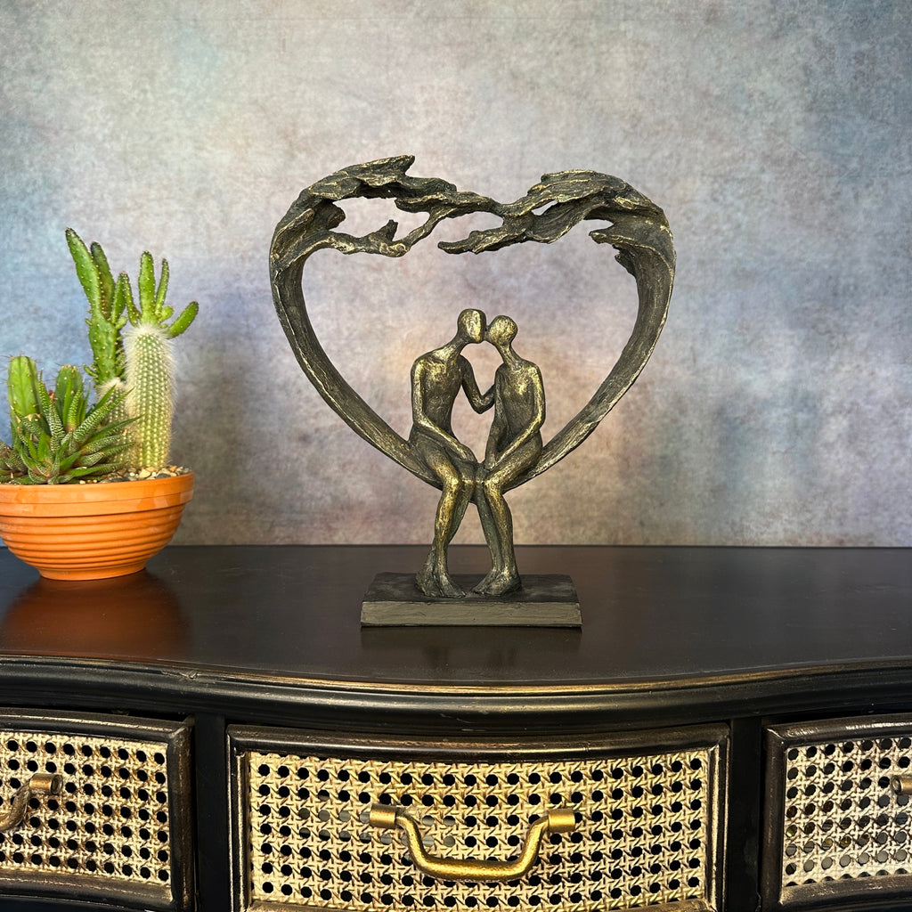 Couple Sitting in Heart Tree Sculpture - Everlasting Love