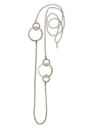 Forever Rings Necklace with Facet Cut Beads - Worn Silver/Grey