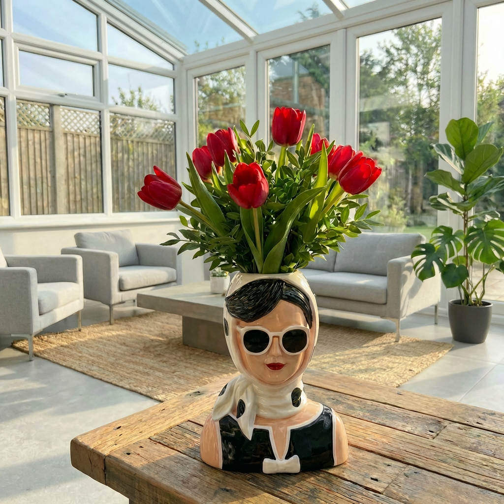 Audrey Lady Vase, Sculptural Face Vase, Modern Woman Head Planter.