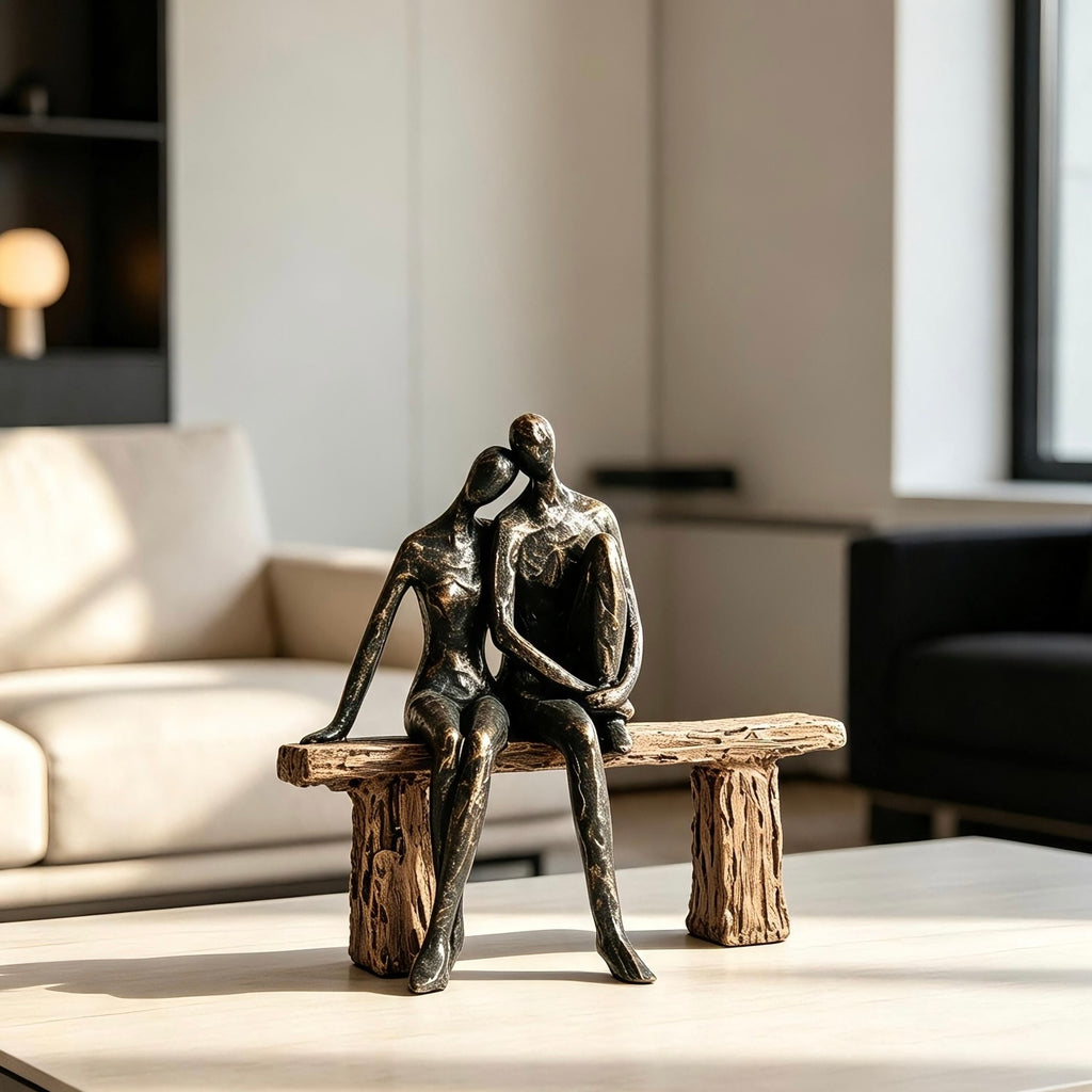 Enchanting Lovers Sculpture  | Contemporary Bronze Resin Statement Sculpture For Stylish Interiors