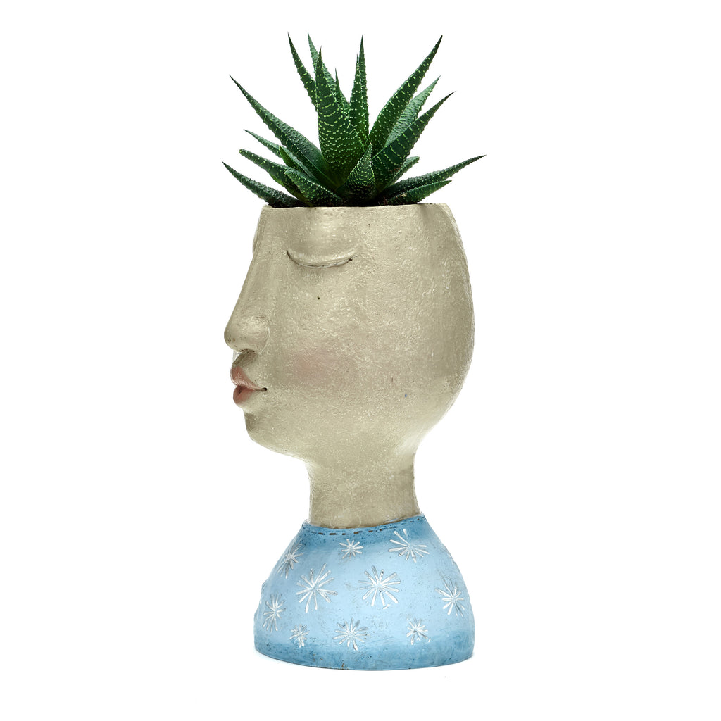 Face & Head Plant Pot - Blue