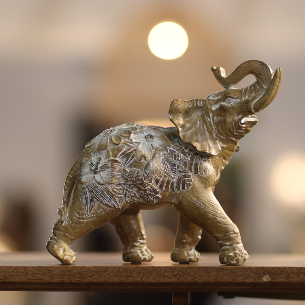 Elephant Figurine with Raised Flowers