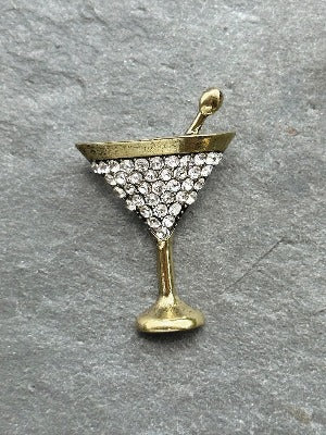 Martini Celebration Brooch  - Antique Gold / Clear