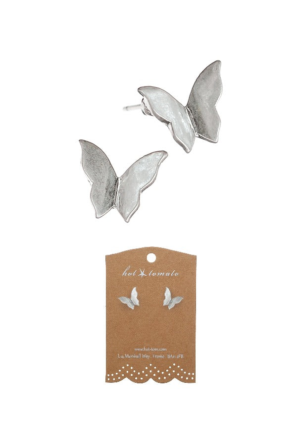 Flutter By Butterfly Studs - Worn Silver