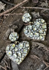 Chantilly Heart Drop Earrings - Antique Gold/Crystal