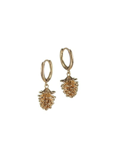 Acorn Drop on Mini Hoop Earrings - Worn Gold