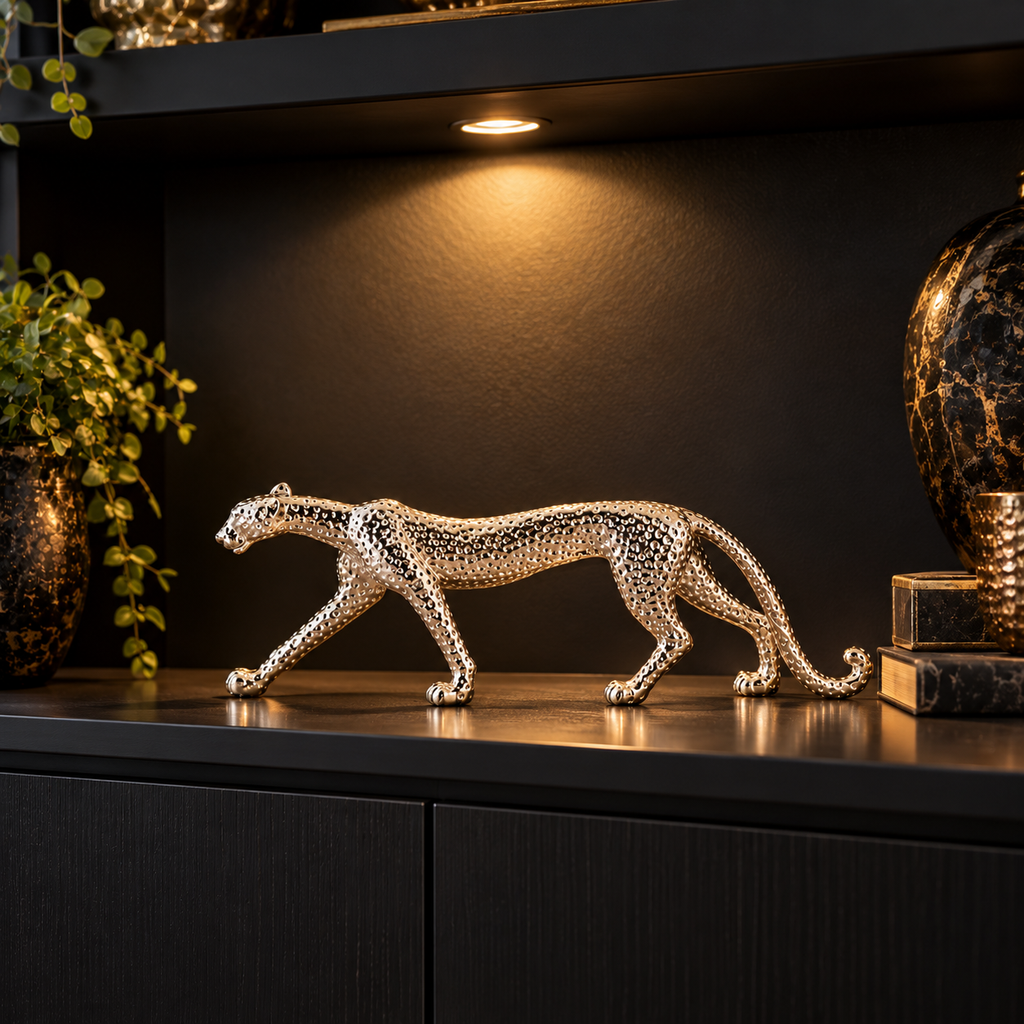 Graceful Pewter Metal Cheetah Figurine