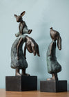 Mother and Child Rabbit Bronze-Style Sculpture