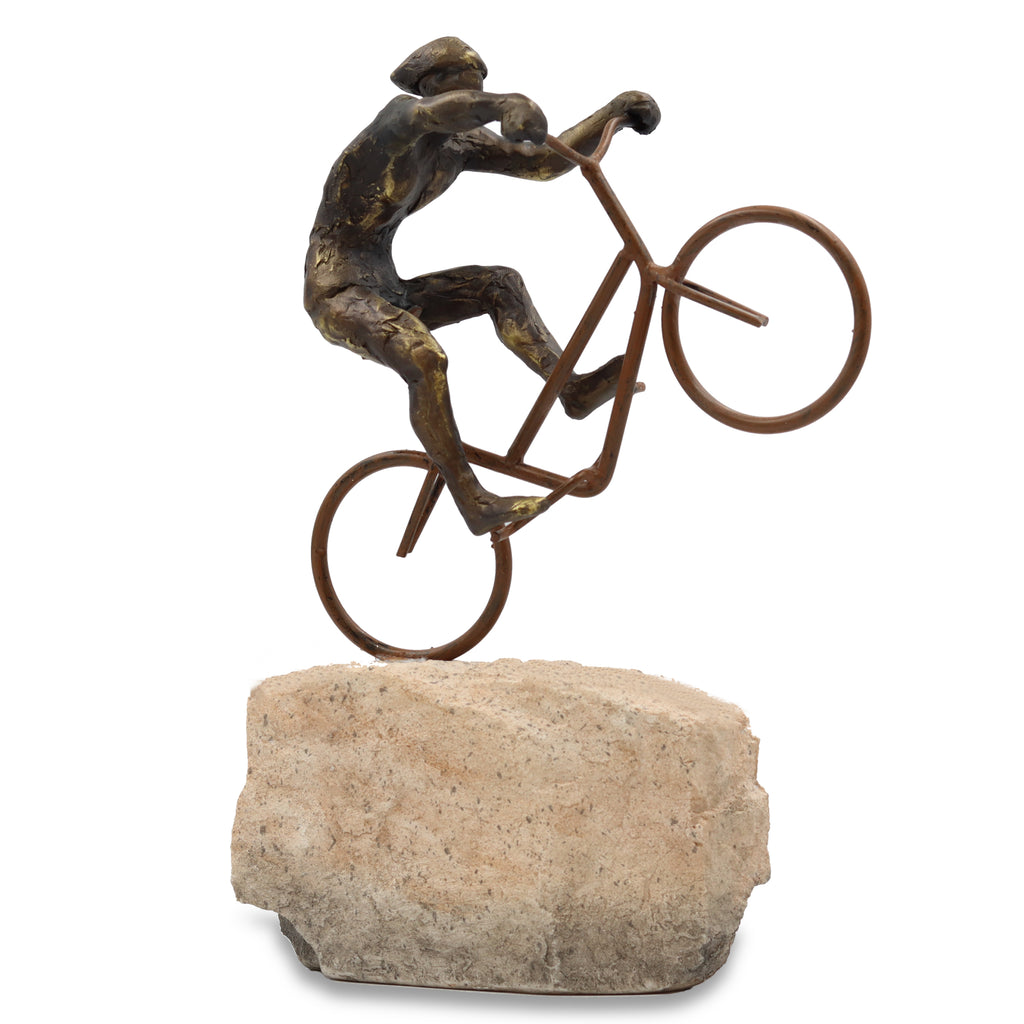 Rock Hopper Cyclist Sculpture – Bronze-Colored Dynamic Design