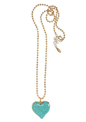 My Beautiful Heart Necklace- Turquoise Worn Gold