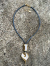 Scroll Heart Pendant Necklace - Worn Gold/Grey