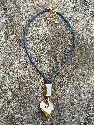 Scroll Heart Pendant Necklace - Worn Gold/Grey