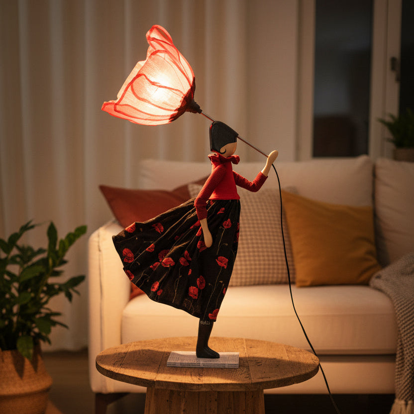 Rosa Windswept Umbrella Lady Lamp
