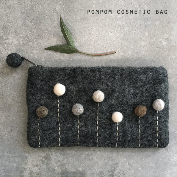 Felt Cosmetic Pom Pom Bag - Charcoal
