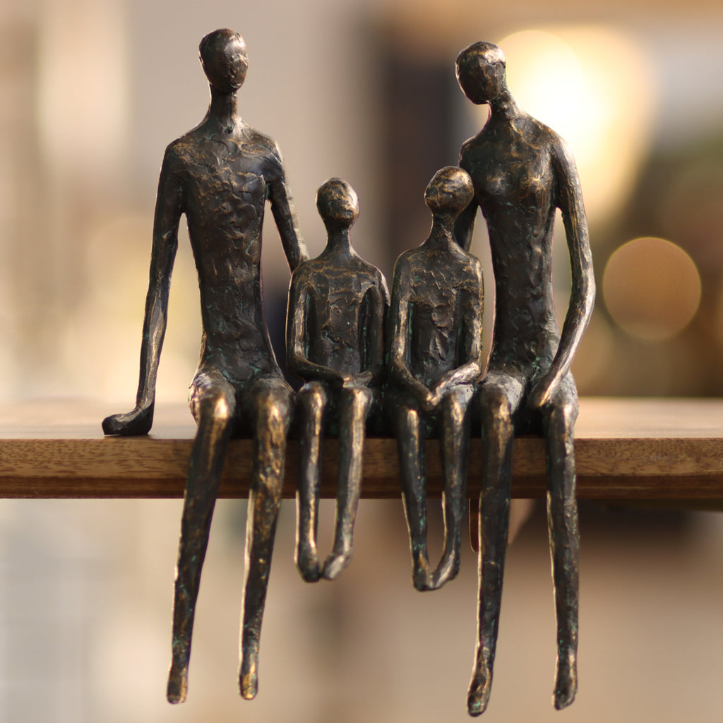 Edge-Sitting Family of Four Sculpture – Bronze Finish