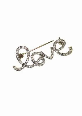 Love Letters Pin  - Antique Gold / Clear Brooch