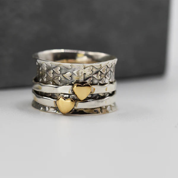 Spinning Ring with Brass Hearts 925 - Size 6