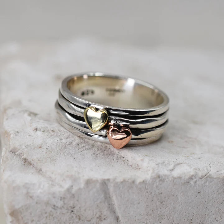 Spinning Ring with Brass & Copper Hearts- Size 7