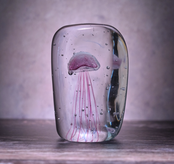 Pink Jellyfish in Ice Paperweight