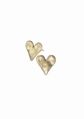 Molten Heart Studs Earrings- Worn Gold