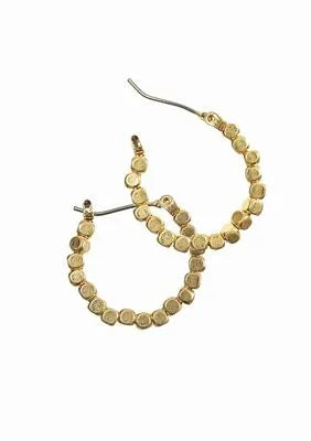 Beaded Wire Hoop Earrings - Worn Gold